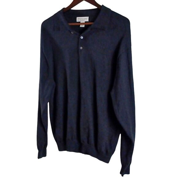 Pronto Uomo Merino Wool Men's Sweater Black Collar 1/4 Button Lightweight Sz XL - Picture 2 of 6